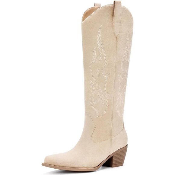 Western Cowboy Boots for Women Knee High Wide Calf Black Cowgirl Boots Pull On - Picture 1 of 5